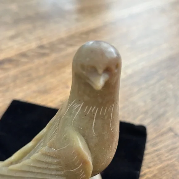 Vintage Carved Stone Bird Sculpture with Chinese Marking on Base
